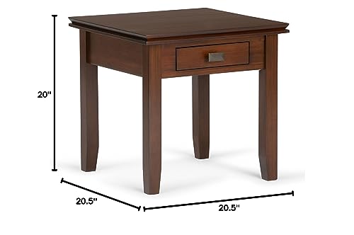 SIMPLIHOME Artisan SOLID WOOD 21 inch wide Square End Side Table in Russet Brown with Storage, 1 Drawer, for the Living Room and Bedroom SIMPLIHOME