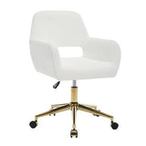HENGJIANYI Faux Fur Swivel Desk Chair, Modern Fluffy Makeup Vanity Chair, Height Adjustable Armchair with Gold Base, Ergonomic Office Chair with Hollowed Back, White HENGJIANYI