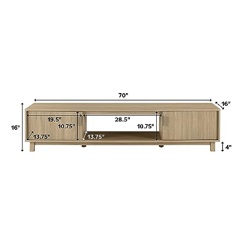 Walker Edison Walton Modern Fluted-Door Low Stand for TVs up to 80 Inches, 70 x 15.75 x 16 inches, Mocha - WoodArtSupply