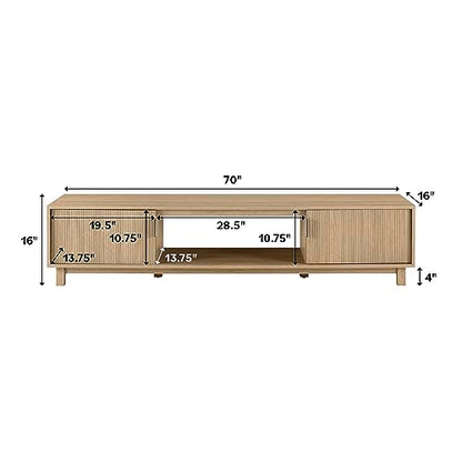 Walker Edison Walton Modern Fluted-Door Low Stand for TVs up to 80 Inches, 70 x 15.75 x 16 inches, Mocha - WoodArtSupply