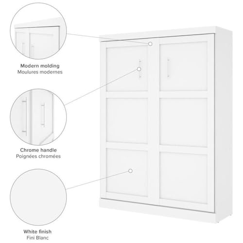 MAKLAINE Contemporary Modern Engineered Wood Flexible Slat System Dual-Mounted Queen Murphy Bed 65-inch Space-Saving in White MAKLAINE