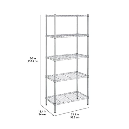 Amazon Basics 5-Shelf Adjustable, Storage Shelving Unit, (200 Pound Loading Capacity per Shelf), Steel Organizer Wire Rack, 23.2 x 13.4 x 60 inches (LxWxH), Chrome