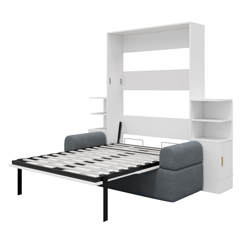 Quarte Queen Size Wall Murphy Bed with Sofa and Storage, Space-Saving Folding Bed for Home Office & Guest Room, Easy Assembly (A-Gray) Quarte