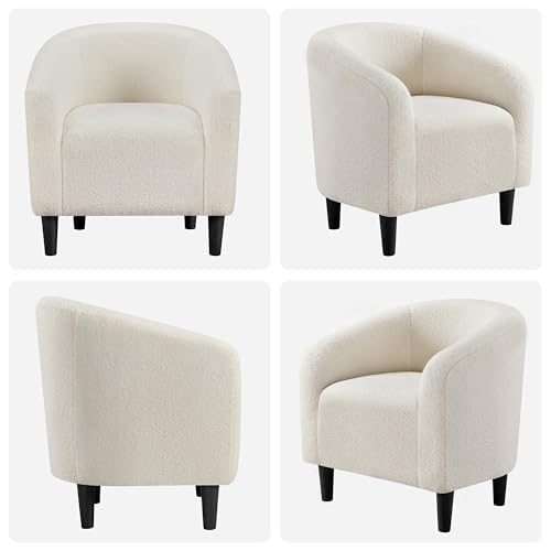 Yaheetech Barrel Chairs, Furry Accent Chairs, Sherpa Chairs with Soft Padded Armrest, Fuzzy Club Chairs for Living Room Bedroom Waiting Room Office, Accent Chairs Set of 2, Ivory - WoodArtSupply