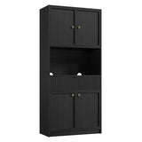Garvee Tall Kitchen Pantry Cabinet, 70" Pantry Storage Cabinet with Countertop, Fluted Kitchen Hutch Cabinets with Doors and Drawer, Freestanding Cupboard for Dining Room, Living Room, Black Garvee