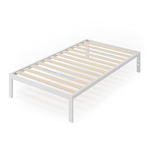 Zinus Mia Metal Platform Bed Frame - Twin Size, Wood Slat Support, Easy Assembly, White - WoodArtSupply