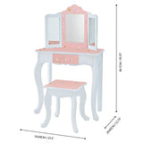 Teamson Kids Princess Gisele Twinkle Star Print 2-Piece Kids Wooden Play Vanity Set with Vanity Table, Tri-Fold Mirror, Storage Drawer, and Matching Teamson Kids