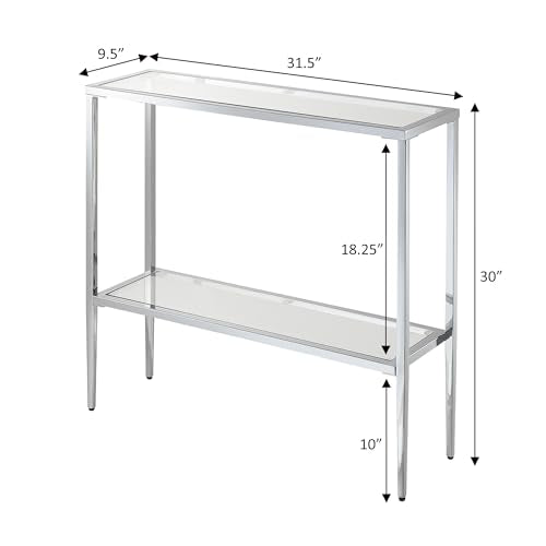 Convenience Concepts Nadia Chrome Entryway Table 31.5" - Contemporary Modern Sofa Console Table with Storage Shelf, Narrow Minimalist Hall Table for Living Room, Bedroom, Bathroom, Glass/Chrome Convenience Concepts