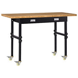 HOMCOM 59" Work Bench with Drawer, Height Adjustable Legs, Bamboo Tabletop Workstation Tool Table on Wheels for Garage, Weight Capacity 1320 Lbs, HOMCOM