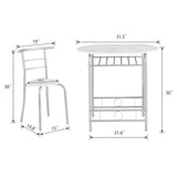 VECELO 3-Piece White & Silver Dining Table Set with Built-in Wine Rack for Small Spaces VECELO