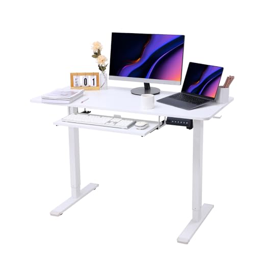 NICECOZY Electric Standing Desk Adjustable Height,Stand Up Desk for Home Office,55x24 Inches Standing Computer Desk with Keyboard Tray and Headphone Hook,White - WoodArtSupply