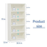 5-Shelf Tall Bookcase in White – Spacious Wooden Bookshelves for Home Office, Living Room, and Bedroom blini