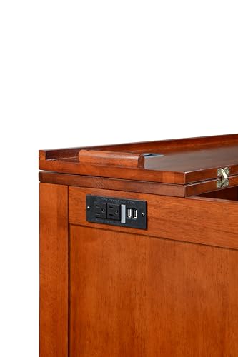 Mega Solutions Amalfi Murphy Cabinet Chest Desk Bed with Drawers & USB Charging Station (Queen Size, Cherry) Mega Solutions