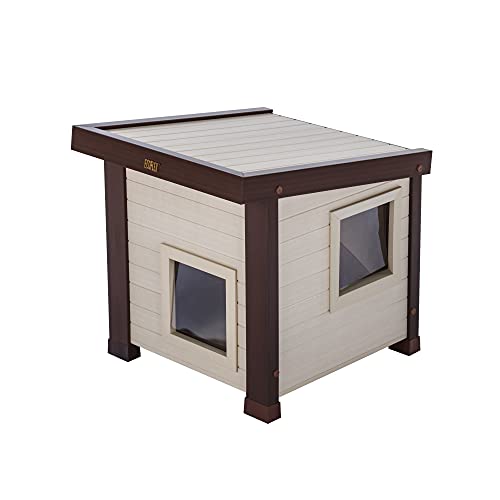 New Age Pet® ECOFLEX® Albany Outdoor Feral Cat House for Multiple Cats with Quick & Easy Assembly, 2 Vinyl Door Flaps Included, Moisture and Odor Resistant - WoodArtSupply