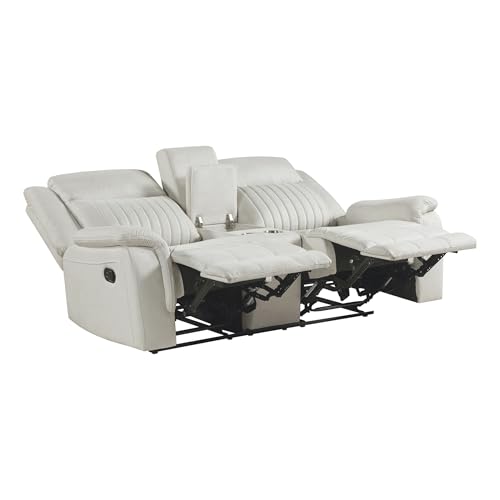 Lexicon Manual Double Reclining Loveseat, Polished Microfiber Manual Wall Hugger Loveseat Recliner for Living Room, Center Storage Console/Cup Holders, Easy Assembly, Beige Lexicon