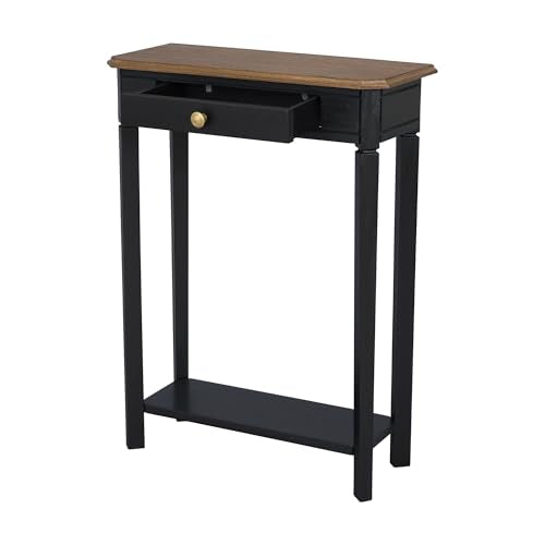 East at Main Marnie Console Table – 23.75” Black Narrow Entryway Piece with Storage Drawer & Shelf – Handcrafted Solid Wood Accent for Small Spaces East at Main