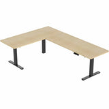 VIVO Electric Height Adjustable 83 x 60 inch Corner Stand Up Desk, 2 Light Wood Solid Table Tops, Black Frame, Memory Controller, L-Shaped Workstation, 3E Series, DESK-KIT-3E8BC VIVO