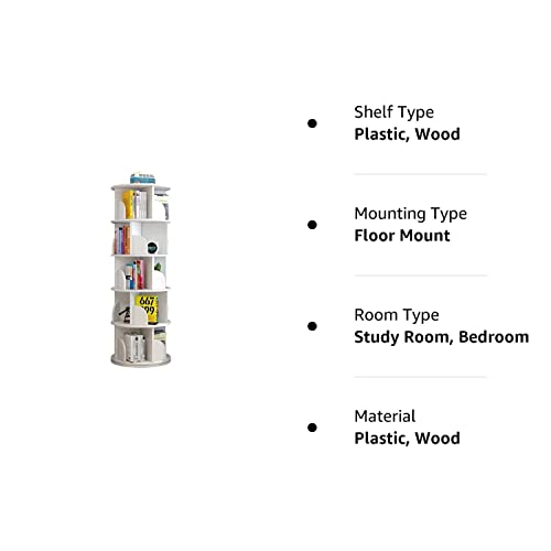5-Tier 360° Rotating White Bookshelf Organizer TOYTEXX INC & DESIGN