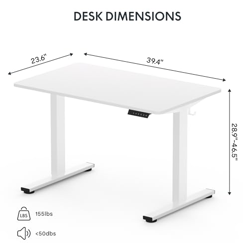 FLEXISPOT EN1 One-Piece Standing Desk 40 x 24 Inches Height Adjustable Desk for Home Office and Computer Workstation (White Frame + White Desktop) FLEXISPOT