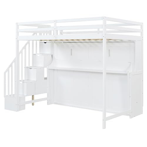 MaiDeHaoo Murphy Bunk Beds Full Bunk Bed with Desk and Storage - White MaiDeHaoo