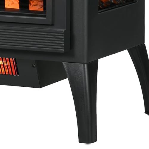 HOMCOM 24" Electric Fireplace Stove, Freestanding Infrared Fire Place Heater with Realistic Logs Flame, Adjustable Temperature, Overheat Protection, 1000W/1500W, Black HOMCOM