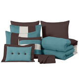 Chezmoi Collection Loft 8-Piece Luxury Striped Comforter Set (King, Blue/Beige/Chocolate Brown) Chezmoi Collection