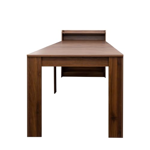 kevinplus 98.4'' Extendable Wood Dining Table with Storage for 6-10, Modern Rectangle Multifunctional Dining Kitchen Table Console Table for Living Room Home Office, Easy Assembly, Walnut kevinplus