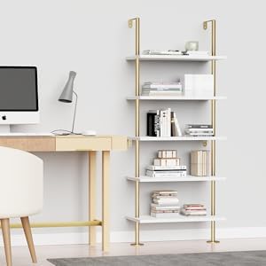 Elevate Your Space with the pickpiff 5-Tier Gold Ladder Shelf Bookcase - WoodArtSupply