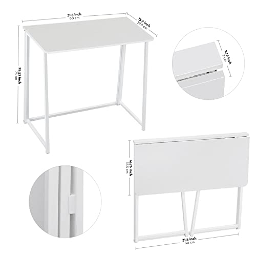 WOHOMO Folding Desk, 31.5" Small Desk for Small Spaces, Easy Assemble Foldable Computer Desk for Laptop, Mini Portable Working Table Narrow Wooden Writing Workstation for Home Office, White WOHOMO