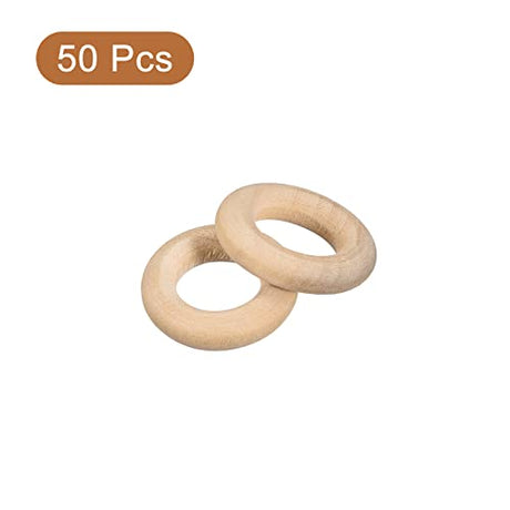 uxcell 50Pcs 20mm(0.8-inch) Natural Wood Rings, 5mm Thick Smooth Unfinished Wooden Circles for DIY Crafting, Knitting, Macrame, Pendant uxcell