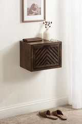 Kate and Laurel Mezzeta Modern Floating Shelf Side Table with Storage Cubby; 16 x 10 x 12; Natural Wood; Decorative Slatted Wood Floating Nightstand with Pull Down Door for Use as Bathroom Storage Kate and Laurel