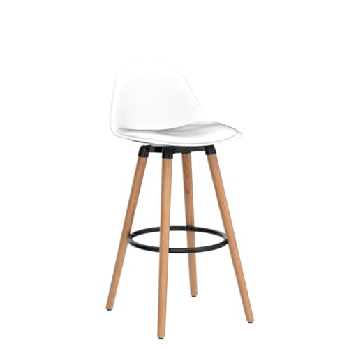 COSTWAY Bar Stools Set of 2, Modern Armless Kitchen Stool with Soft PU Leather Seat, Bar Height Stool with Round Metal Footrest & Comfortable Curved Backrest for Home, Dining Hall (White, 2) COSTWAY