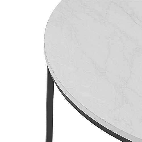 Walker Edison Cora Modern Round Faux Marble Top Coffee Table with X Base, 36 Inch, Marble and Black - WoodArtSupply