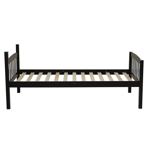 Linon Howell Black Solid Wooden Twin Over Twin Bunk Bed with Ladder Linon