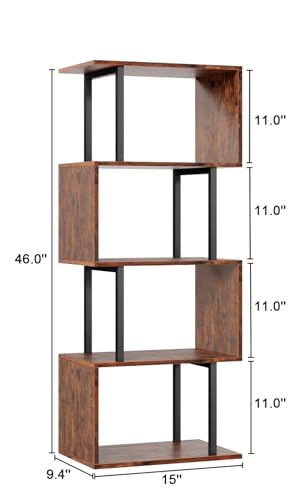 S-Shaped 5-Tier Furologee Bookshelf - Modern Rustic Brown Display Rack for Home & Office - WoodArtSupply