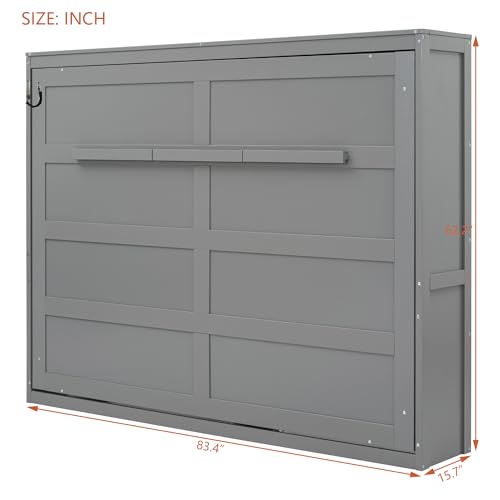 Merax Modern Murphy Cabinet Bed, Solid Wood Wall Platform Bed/No Box Spring Needed/Easy Assemble/Full,Gray Merax