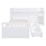 Ball & Cast L-Shaped Space-Saving Twin Low Loft with Platform Bed,Bunk Bedframe W/Full Safty Guardrails & 7 Drawers,Sturdy Construction,Easy Assembly,Functional Bedroom Set for Boy Girl Keens,White Ball & Cast