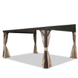 DOMI 12x14FT Lean to Gazebo, Outdoor Hardtop Wall Mounted Gazebo with Sloping Galvanized Steel Roof, Durable Aluminum Frame, Netting Curtain for Deck, Porch, Backyard domi outdoor living