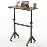 HUANUO 32'' Small Standing Desk with Wheels,28.7"-46.1" Heigh Adjustable Portable Rolling Desks,Mobile Stand Up Desk for Walking Pad and Treadmill,Sit to Stand Computer Workstation for Bedroom,Walnut HUANUO