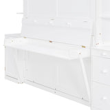 Bekeknlny Modern Queen Murphy Bed with Desk, Storage Shelves and Cabinets, Hidden Wall Bed for Space-Saving Home Office (White/H10) Bekeknlny