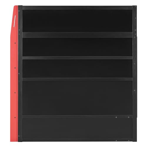 VilroCaz Modern Full Size Gaming Loft Bed with Built-in Desk and Multi-Storage Shelves, Wood Loft Bed Frame with Light Strip, Maximize Space Saving (Red-5.17) VilroCaz