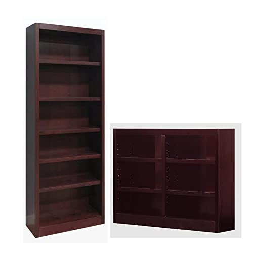 Home Square Cherry Solid Wood Bookcase Set with 84" and 36" Tall Designs - WoodArtSupply