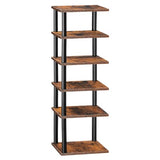 HOOBRO Vertical Shoe Rack, 6-Tier Narrow Shoe Shelf, Shoe Storage Organizer for Small Space, 11" L x 11" W x 39.5" H, Closet, Entryway, Hallway, Bedroom, Rustic Brown and Black BF21XJ01 HOOBRO