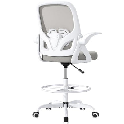 ORRSAKER Tall Drafting Chair with Lumbar Support and Footrest Ring, Supportive Tall Extended Height Ergonomic Desk Chair for Home Work, Breathable Mesh Office Chair with Flip up Arms(Gray)