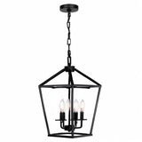 4 Light Chandelier, Industrial Ceiling Light Black Lantern Light Fixtures with Farmhouse Metal Cage Adjustable Height Rustic Geometric Hanging Light E12 Base for Kitchen Island, Entryway, Indoor Seaside village