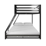 DHP Miles Low Metal Bunk Bed Frame for Kids, With Built-in Ladder, High Guardrail and Metal Slats, Floor Bed Bottom Bunk, No Boxspring Required, For Small Spaces, Twin-Over-Full, Black DHP