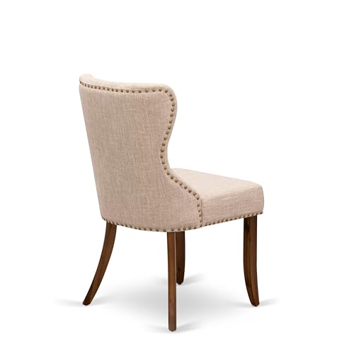 Luxe by East West Furniture NKSI9-AWA-04 9-Piece Dining Table Set Consists of a Dining Table and 8 Light Tan Linen Fabric Kitchen Chairs with Button Tufted Back - Antique Walnut Finish Luxe by East West Furniture