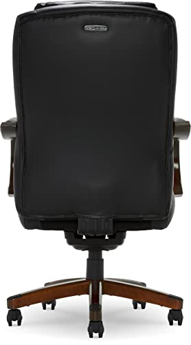 La-Z-Boy Delano Big & Tall Executive Office Chair, High Back Ergonomic Lumbar Support, Bonded Leather, Black with Mahogany Wood Finish - WoodArtSupply