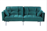 Container Furniture Direct Regal 75.6" Velvet Convertible Sofa Bed - Mid-Century Sleeper Couch w/Tufted Design & Metal Legs - Pull-Out Futon for Guests/Home (75.6" W x 34.6" D x 32" H), Blue Container Furniture Direct