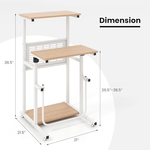 Tangkula Small Standing Desk, Height Adjustable Teacher Podium Stand, Compact Standing Table Lectern Podium, Laptop Desk with Footrest, Suitable for Sitting or Standing Tangkula